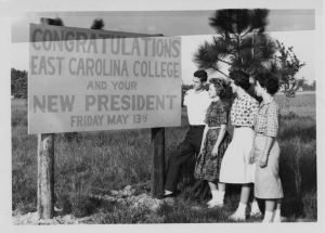 Sign congratulating new East Carolina College president