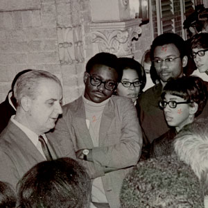 Leo Jenkins meeting with student protesters