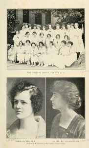 Virginia Pigford (lower left), Gertrude Chamberlain (lower right), and Summer school students in "the College group, 1922