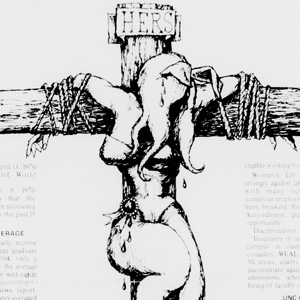 Drawing of woman on cross